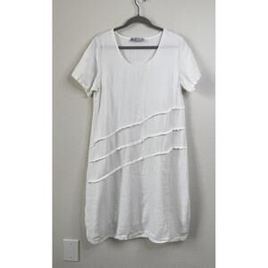 Tina Stephens Dress‎ Women's One Size Blue 100% Linen White Lagenlook Italy